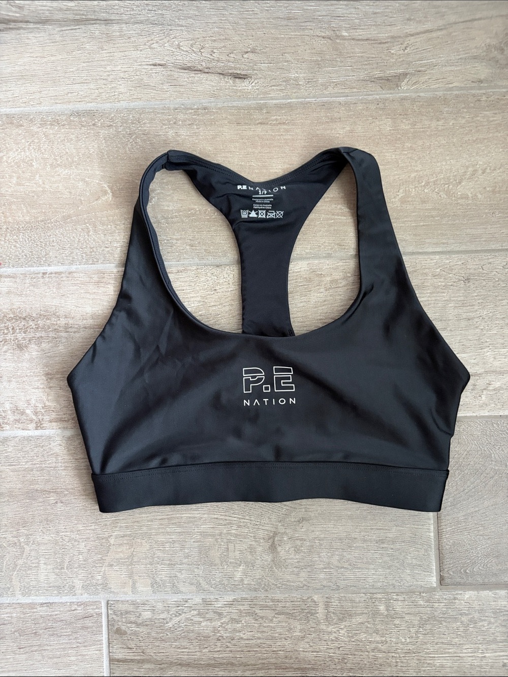 P.E Nation Black Racerback Logo Sports Bra
